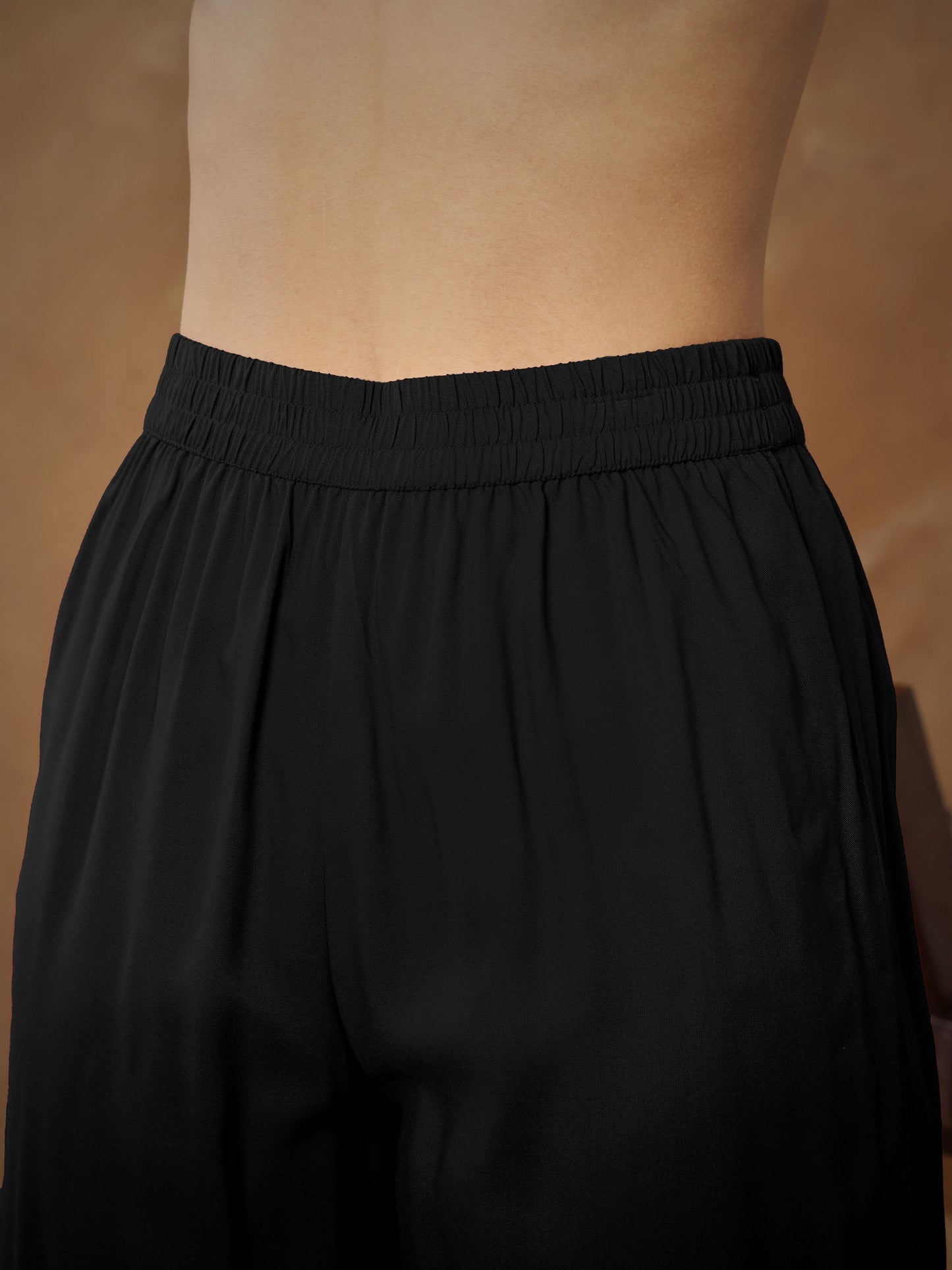 Women's Black Embroidered Peplum Top With Pants