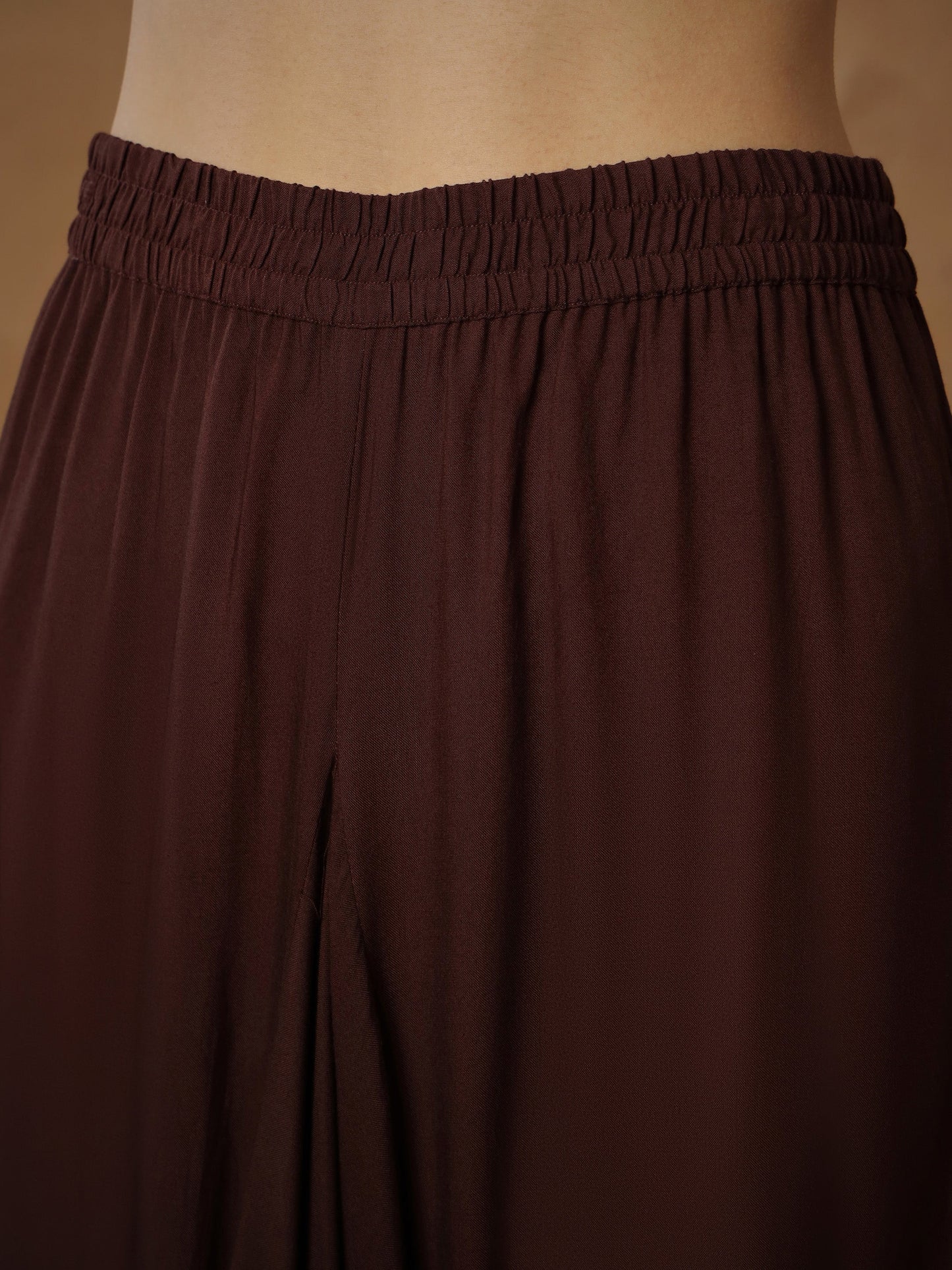 Women's Brown Embroidered Short Kurta With Dhoti Skirt