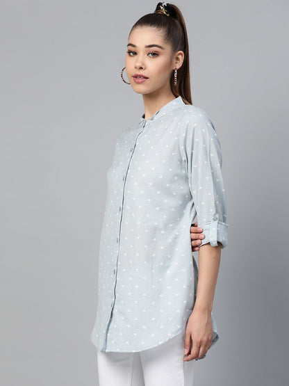 Women's Blue Heart Print High Low Shirt