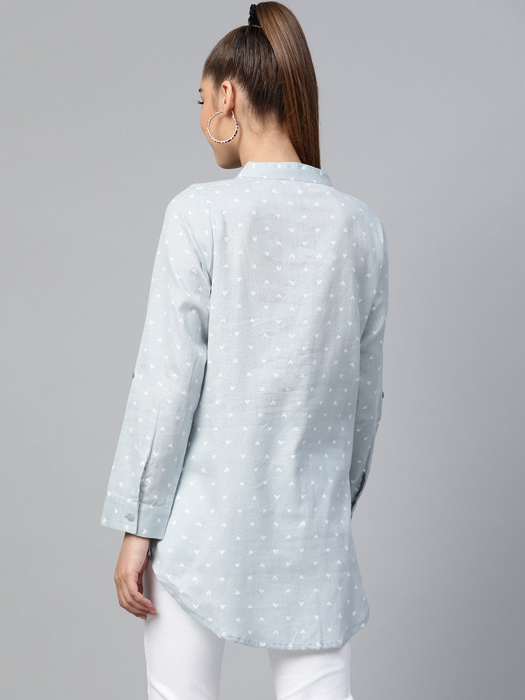 Women's Blue Heart Print High Low Shirt