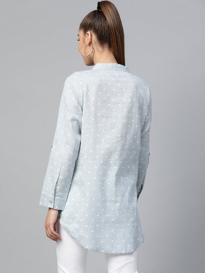 Women's Blue Heart Print High Low Shirt