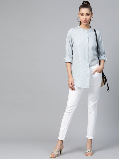 Women's Blue Heart Print High Low Shirt