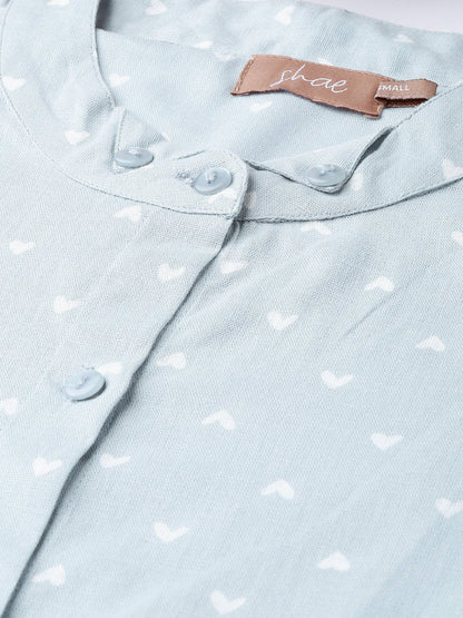 Women's Blue Heart Print High Low Shirt