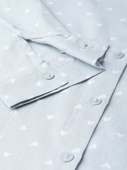 Women's Blue Heart Print High Low Shirt