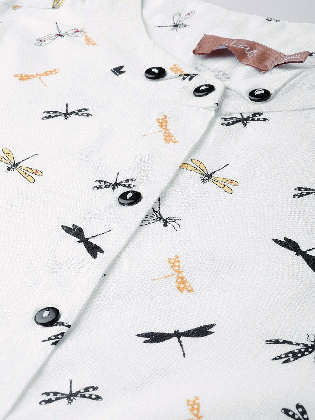 Women's White Drangonfly Print High Low Shirt