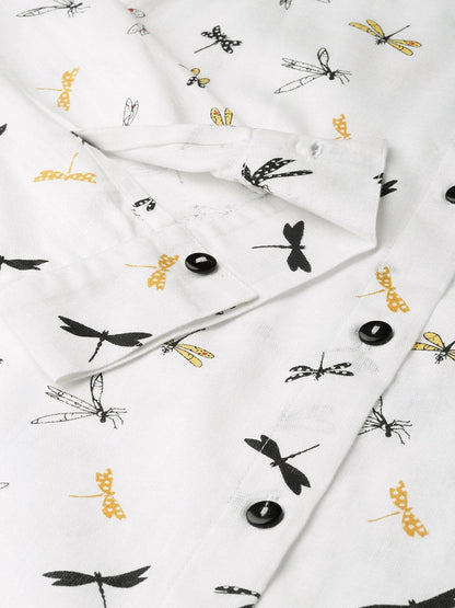 Women's White Drangonfly Print High Low Shirt