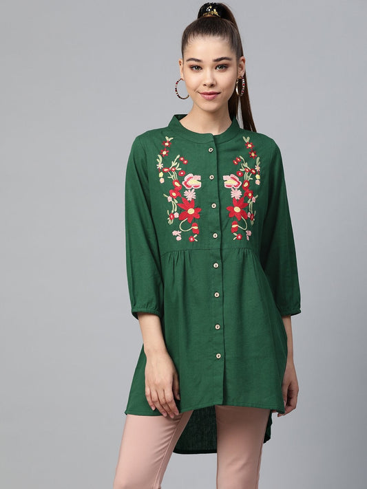 Women's Green Front Embroidery Shirt