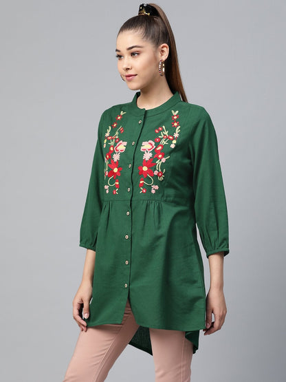 Women's Green Front Embroidery Shirt
