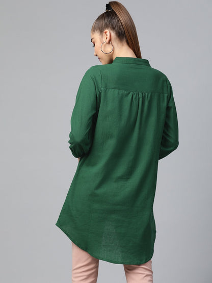 Women's Green Front Embroidery Shirt