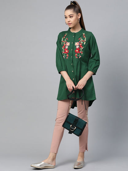 Women's Green Front Embroidery Shirt
