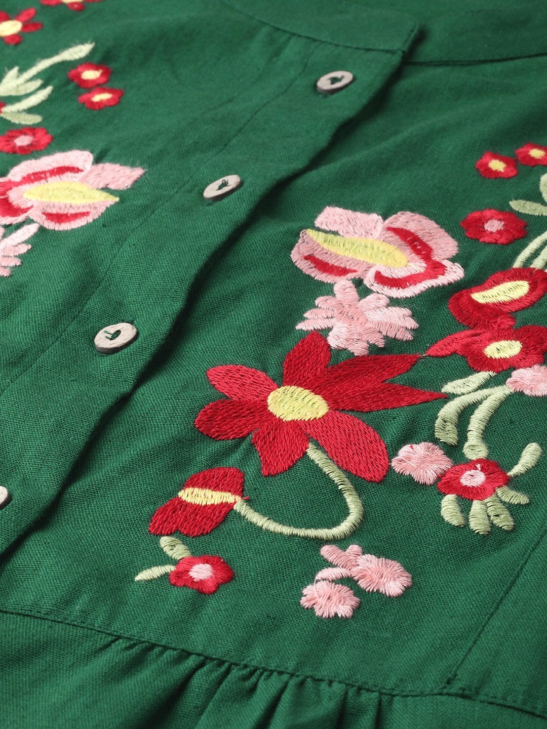 Women's Green Front Embroidery Shirt