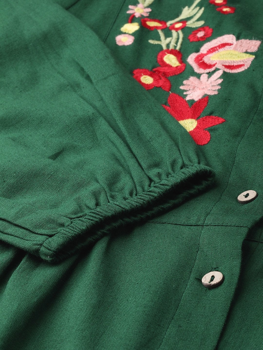 Women's Green Front Embroidery Shirt