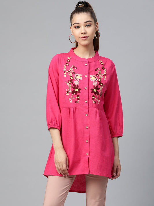 Women's Pink Front Embroidery Shirt