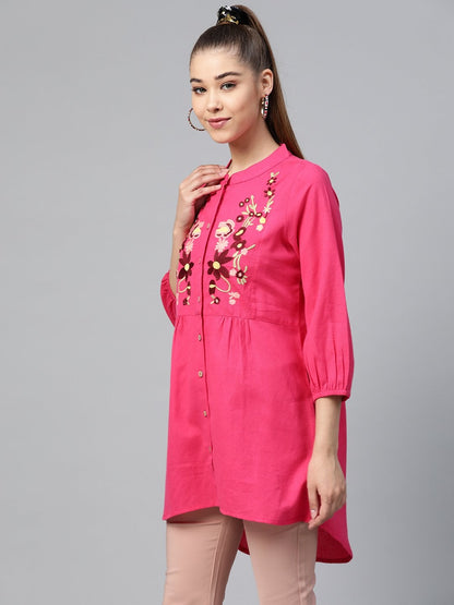 Women's Pink Front Embroidery Shirt