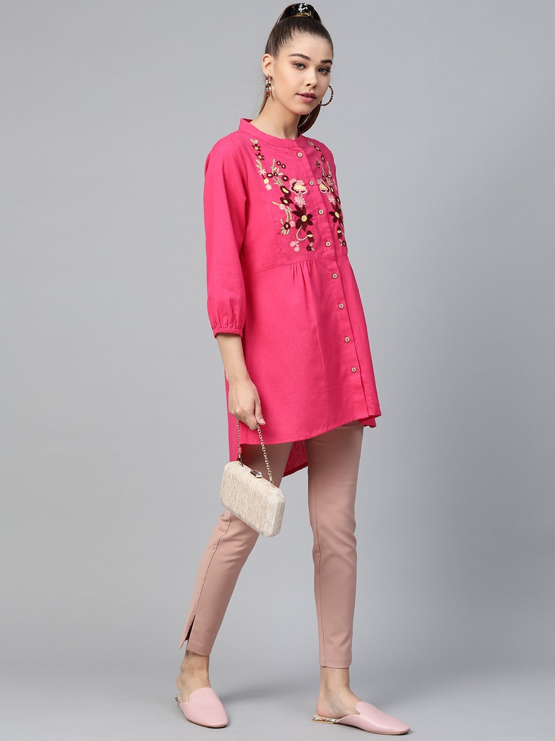 Women's Pink Front Embroidery Shirt