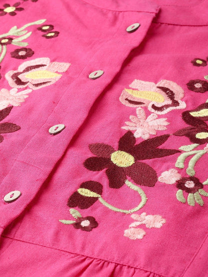 Women's Pink Front Embroidery Shirt