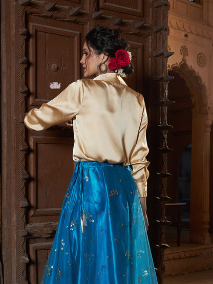 Women's Gold Satin Regular Shirt