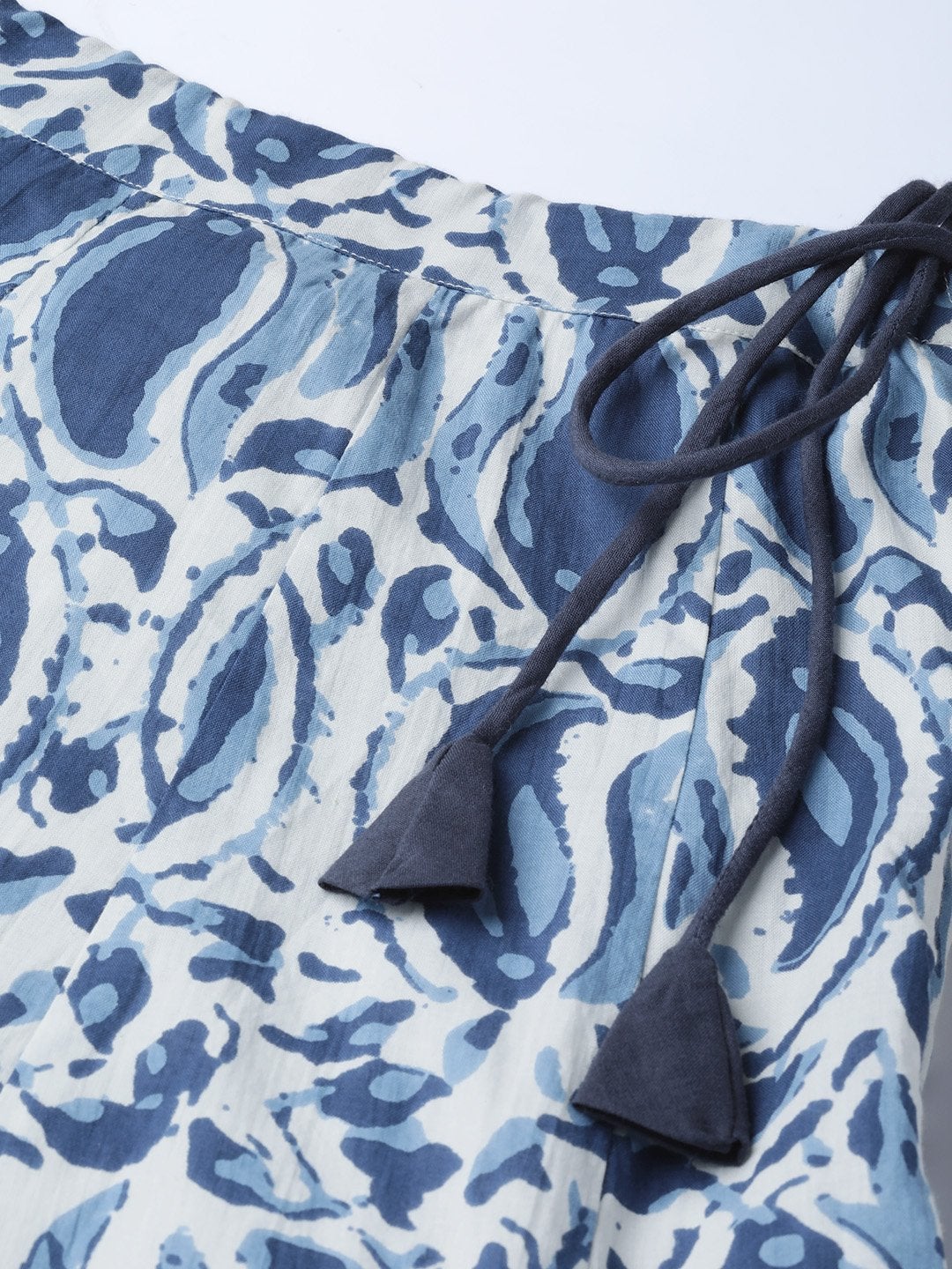 Women's Blue Geo Print Tiered Skirt With Printed Border