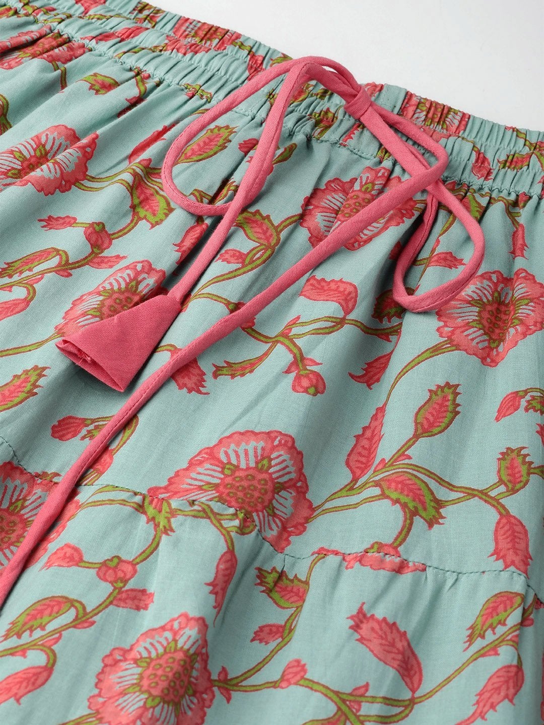 Women's Teal Blue Floral Tiered Skirt