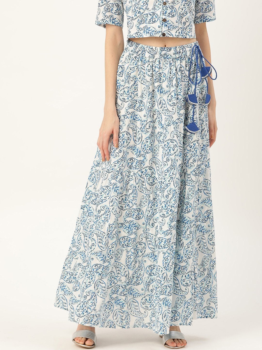 Women's Blue Paisely Tiered Skirt