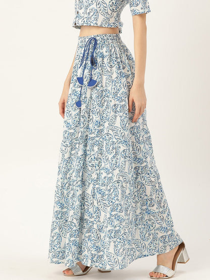 Women's Blue Paisely Tiered Skirt