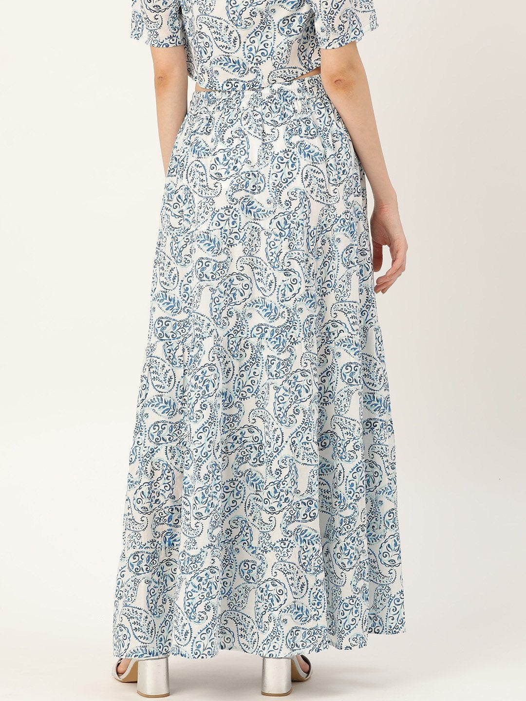 Women's Blue Paisely Tiered Skirt