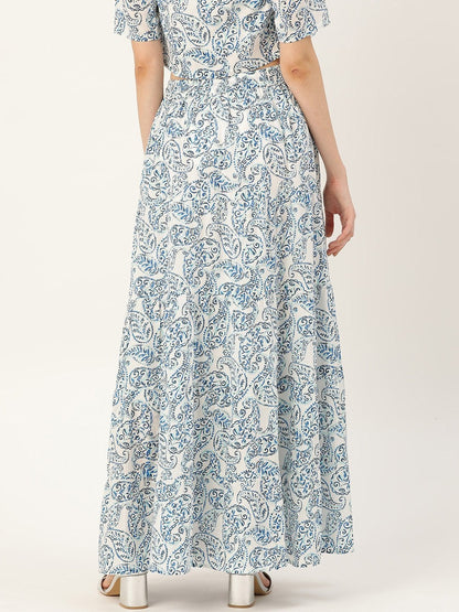 Women's Blue Paisely Tiered Skirt