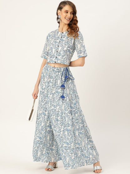 Women's Blue Paisely Tiered Skirt