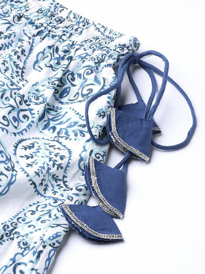 Women's Blue Paisely Tiered Skirt