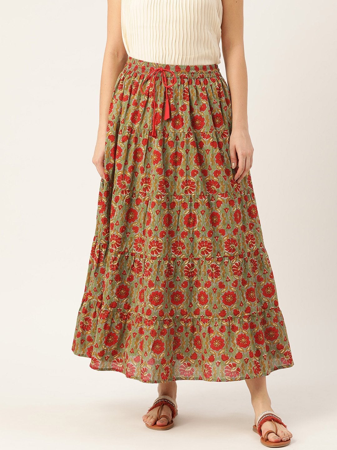 Women's Grey Floral Tiered Skirt