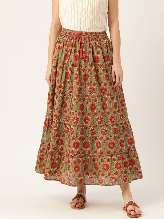 Women's Grey Floral Tiered Skirt