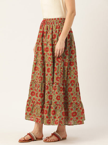 Women's Grey Floral Tiered Skirt
