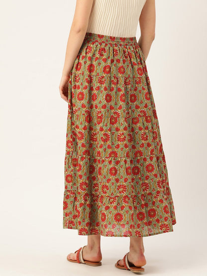 Women's Grey Floral Tiered Skirt