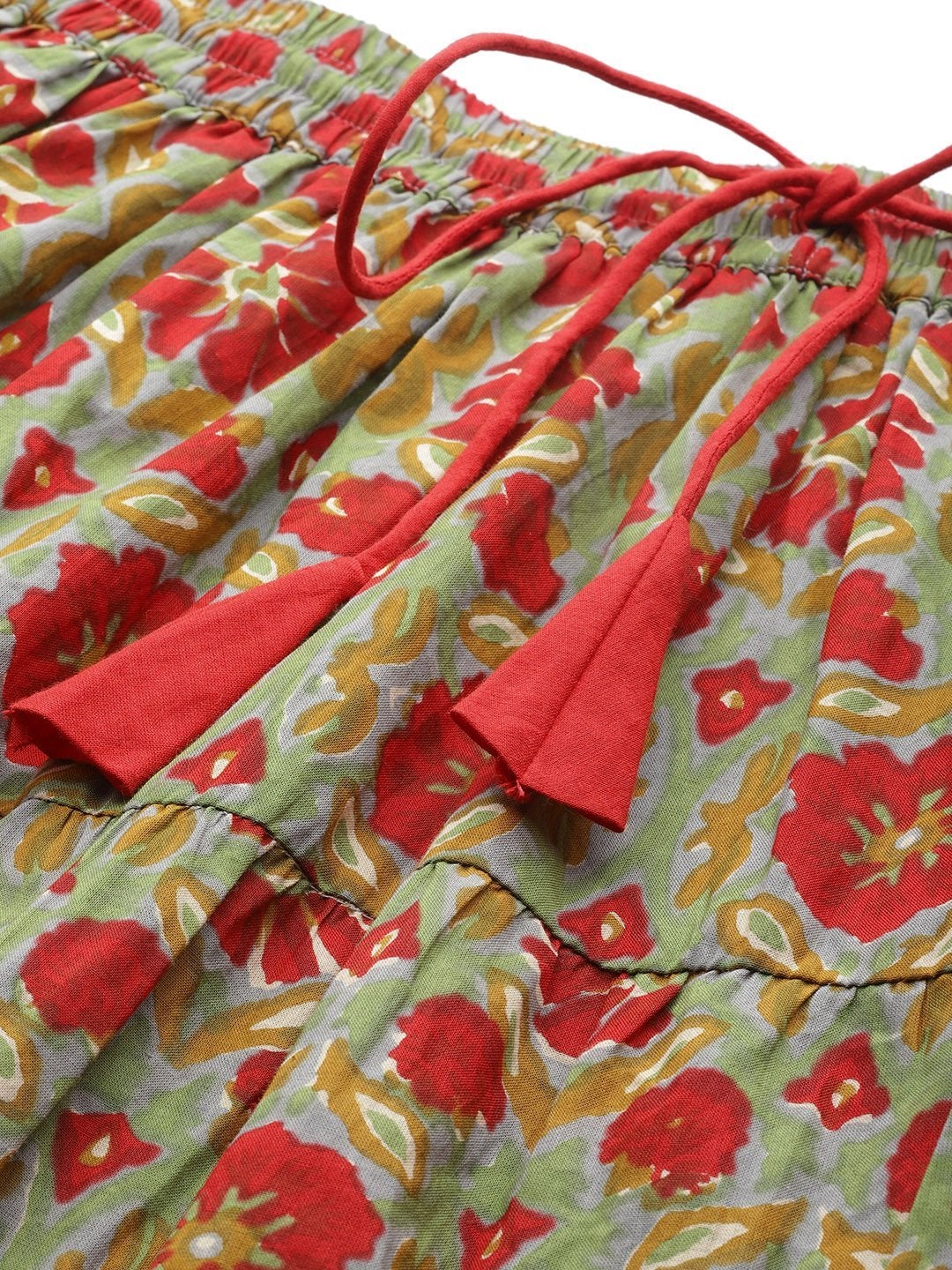 Women's Grey Floral Tiered Skirt