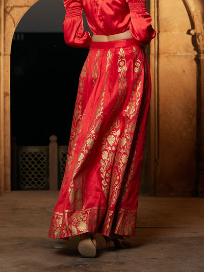 Women's Orange Foil Print Anarkali Skirt