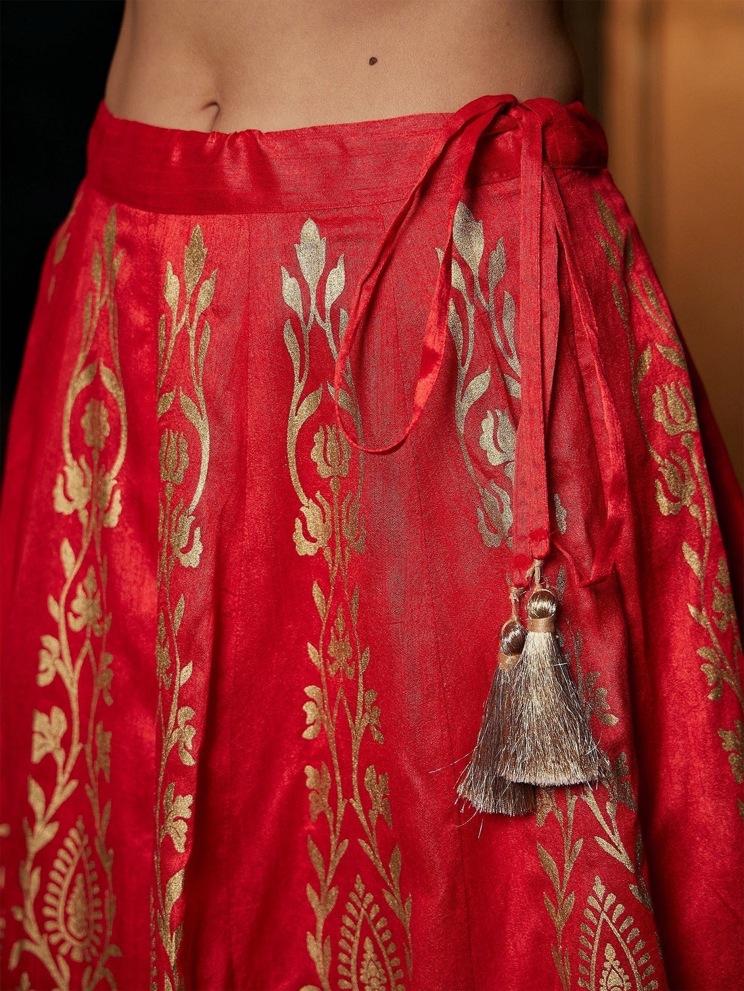 Women's Orange Foil Print Anarkali Skirt