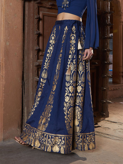 Women's Navy Floral Foil Print Anarkali Skirt