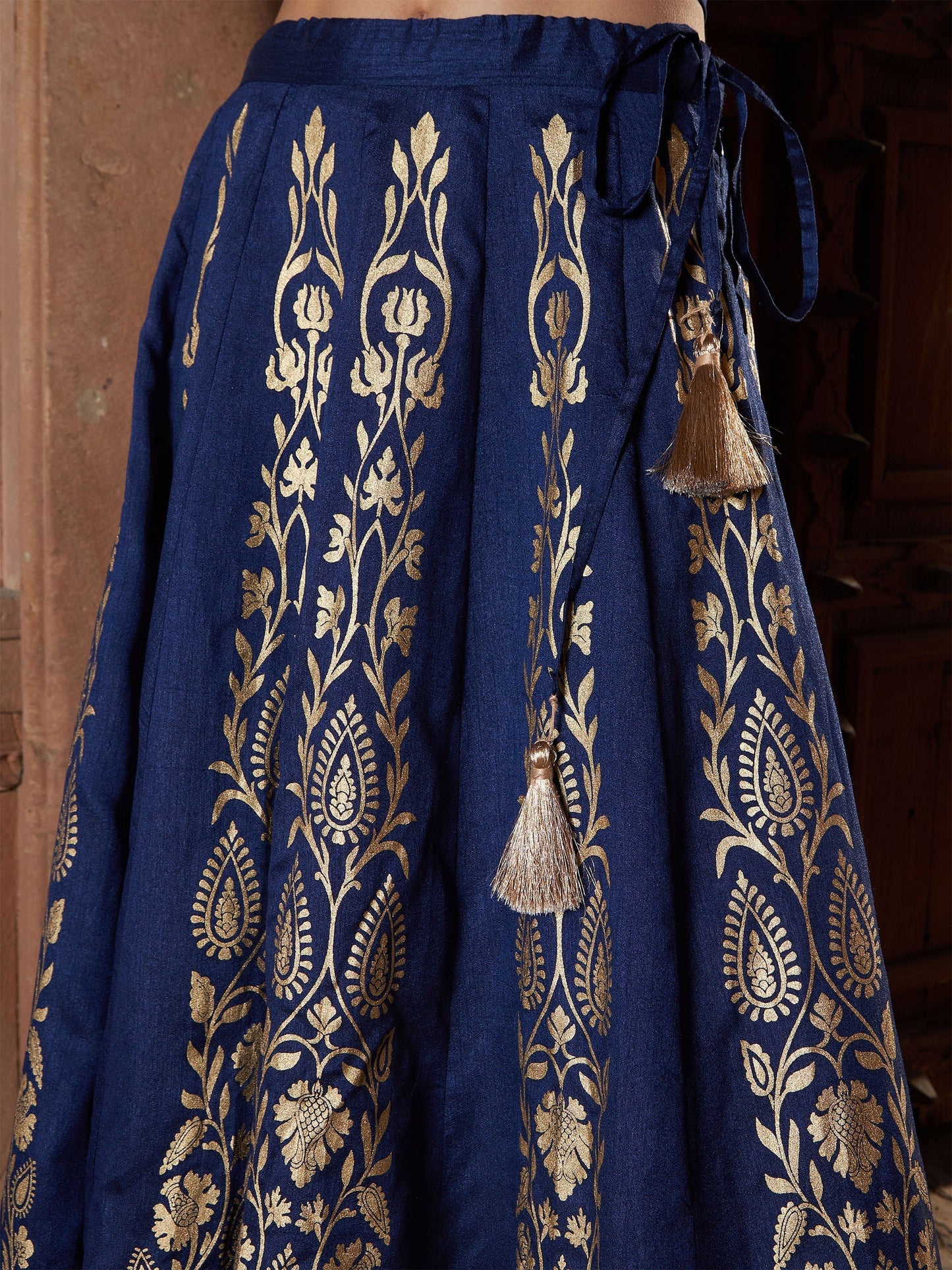 Women's Navy Floral Foil Print Anarkali Skirt