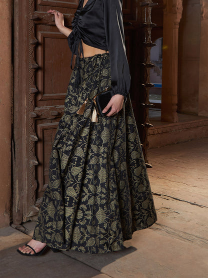 Women's Black Brocade Jacquard Anarkali Skirt