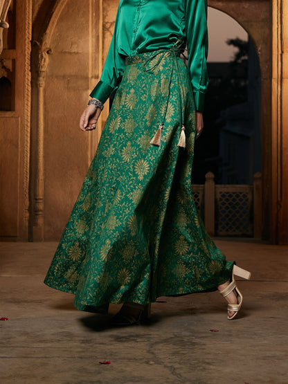 Women's Green Brocade Jacquard Anarakali Skirt
