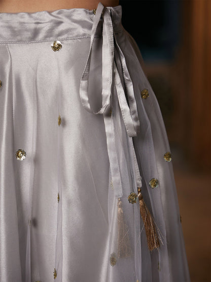 Women's Grey Tulle Sequin Anarkali Skirt