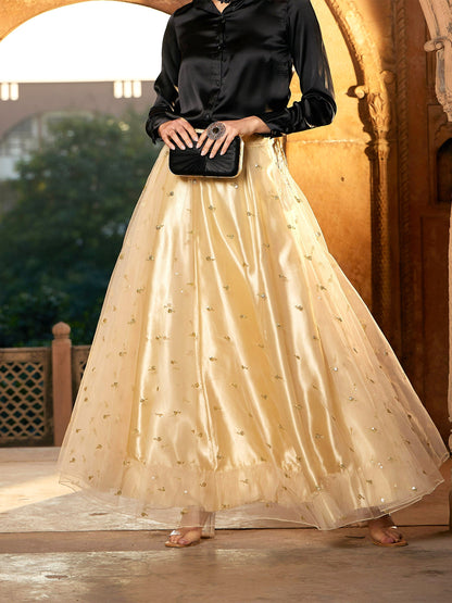 Women's Gold Tulle Sequin Anarkali Skirt