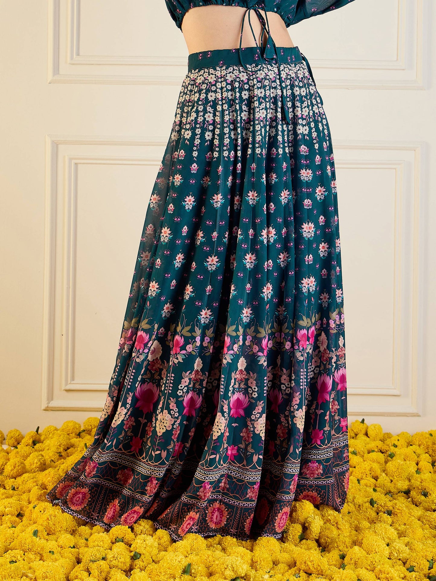 Women's Green Floral Skirt