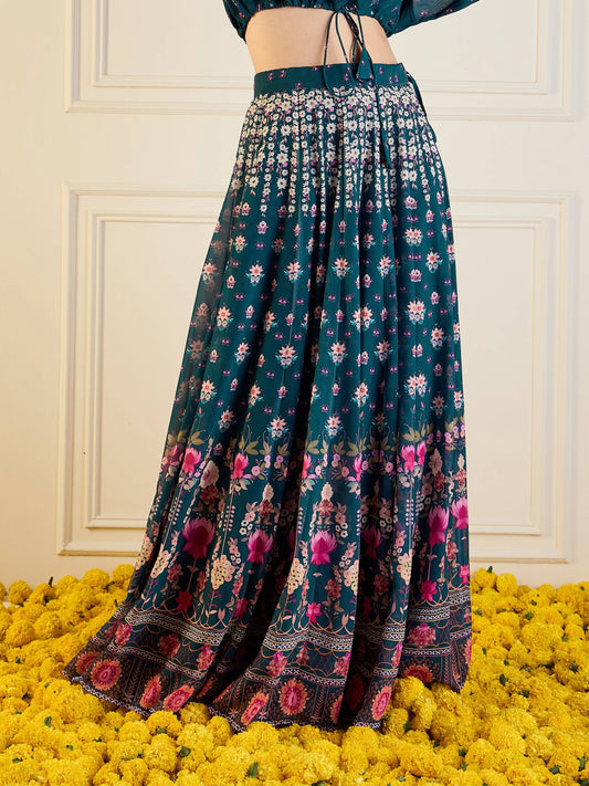 Women's Green Floral Skirt