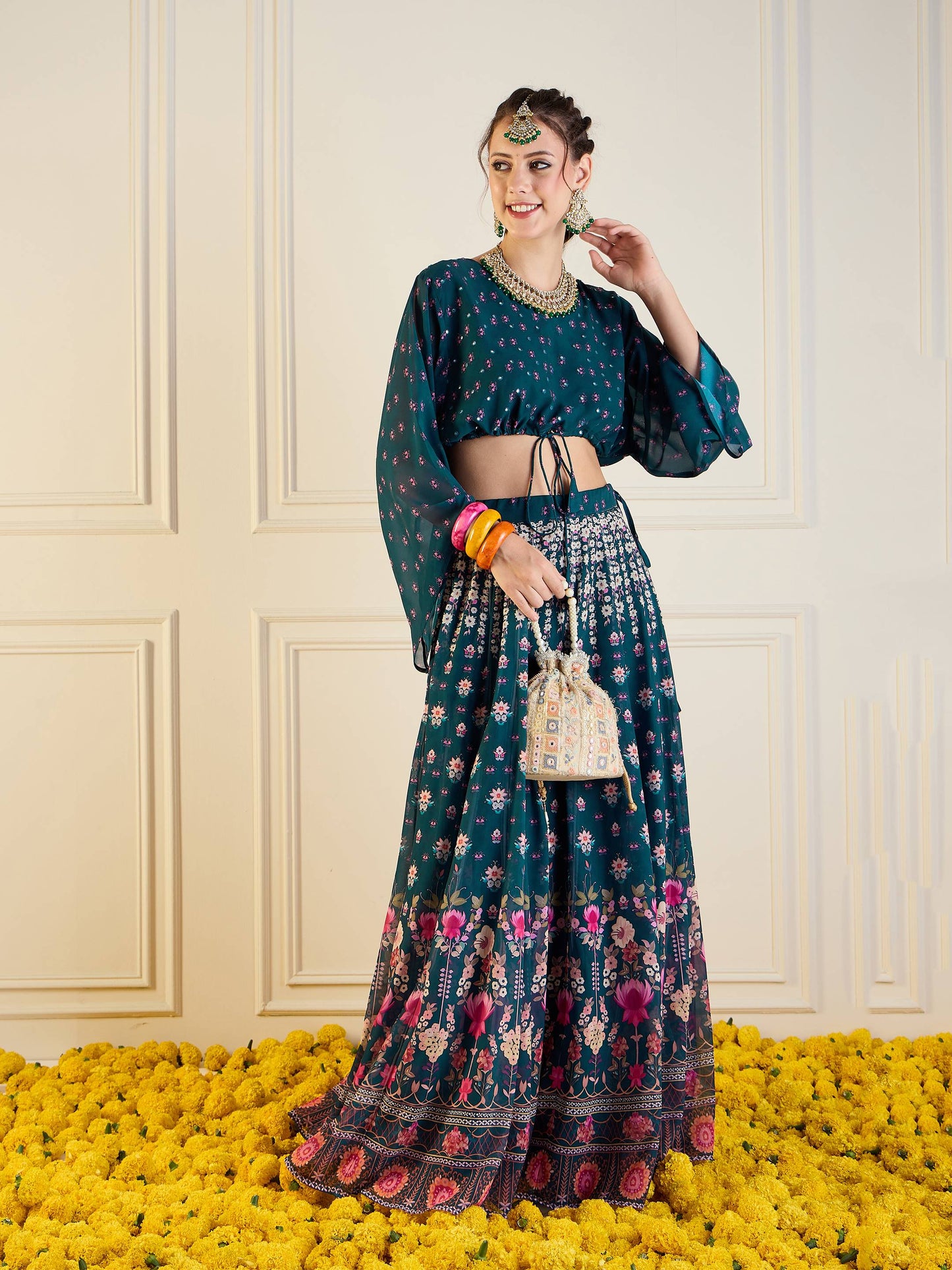 Women's Green Floral Skirt