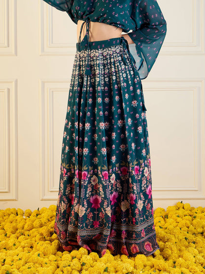 Women's Green Floral Skirt