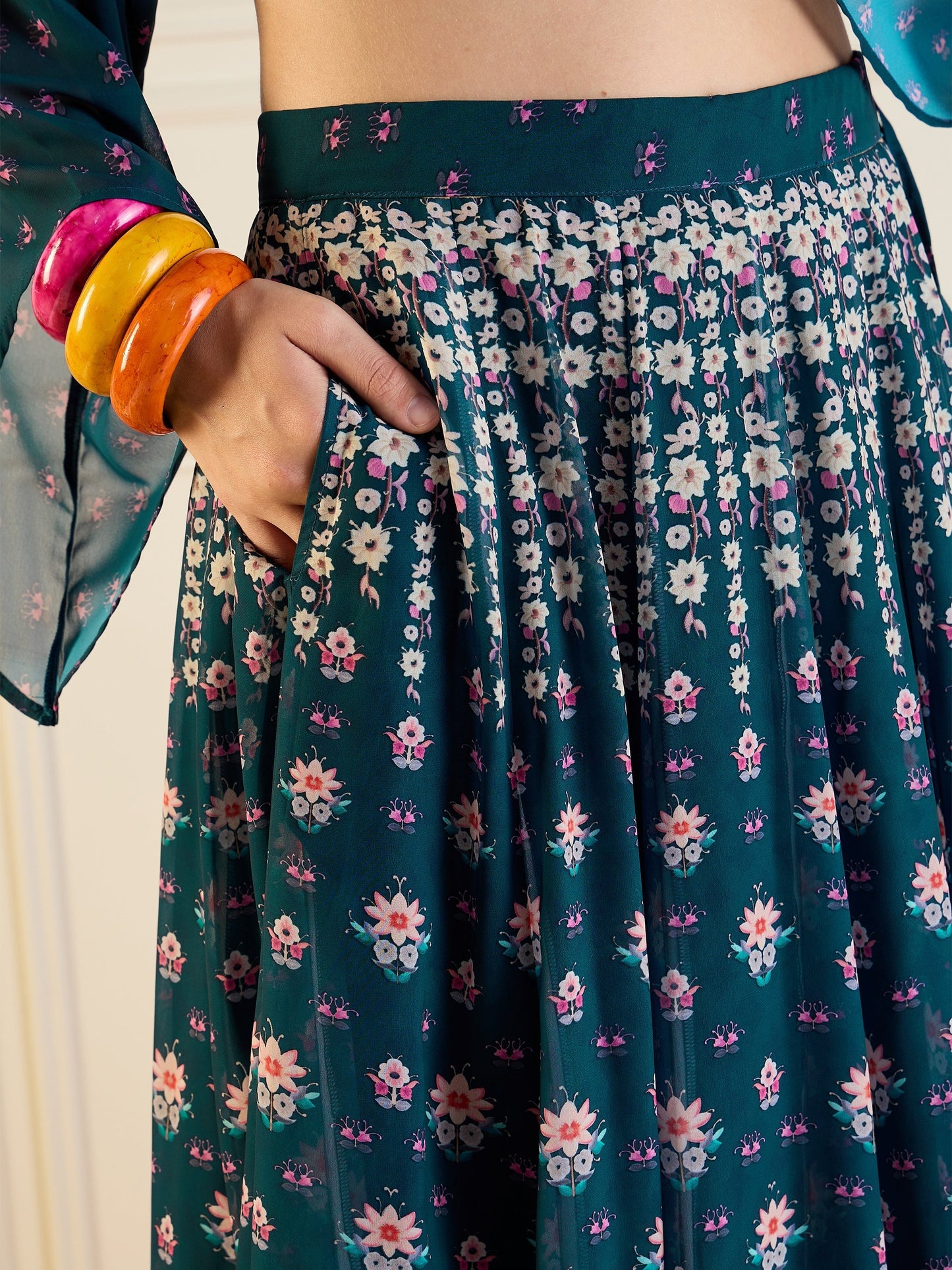 Women's Green Floral Skirt