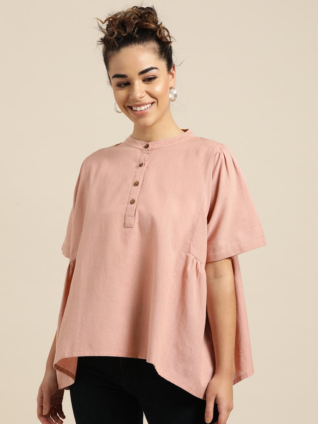 Women's Baked Pink Kimono Sleeve Boxy Top