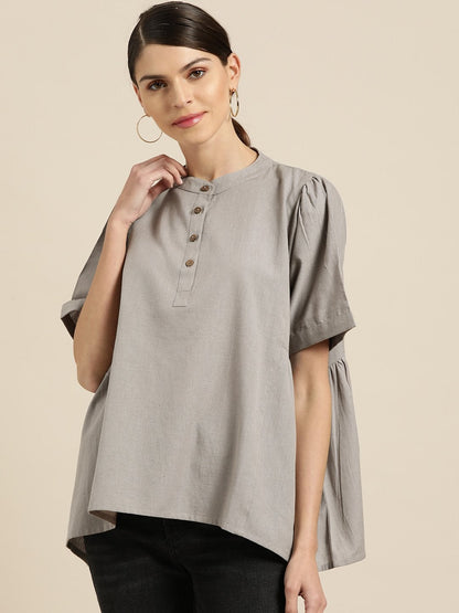 Women's Grey Kimono Sleeve Boxy Top
