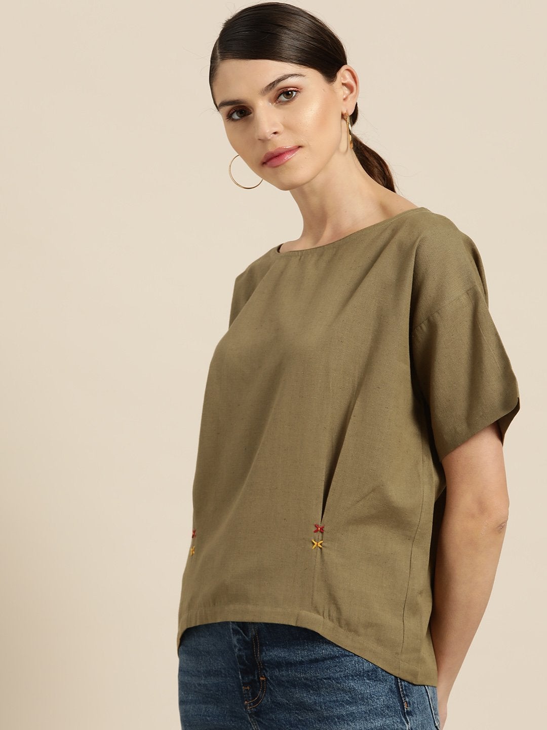 Women's Olive High Low Top